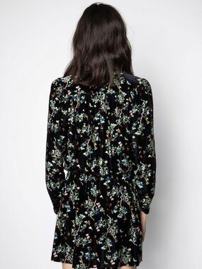 Zadig & Voltaire Black Velvet Floral Wrap Dress
